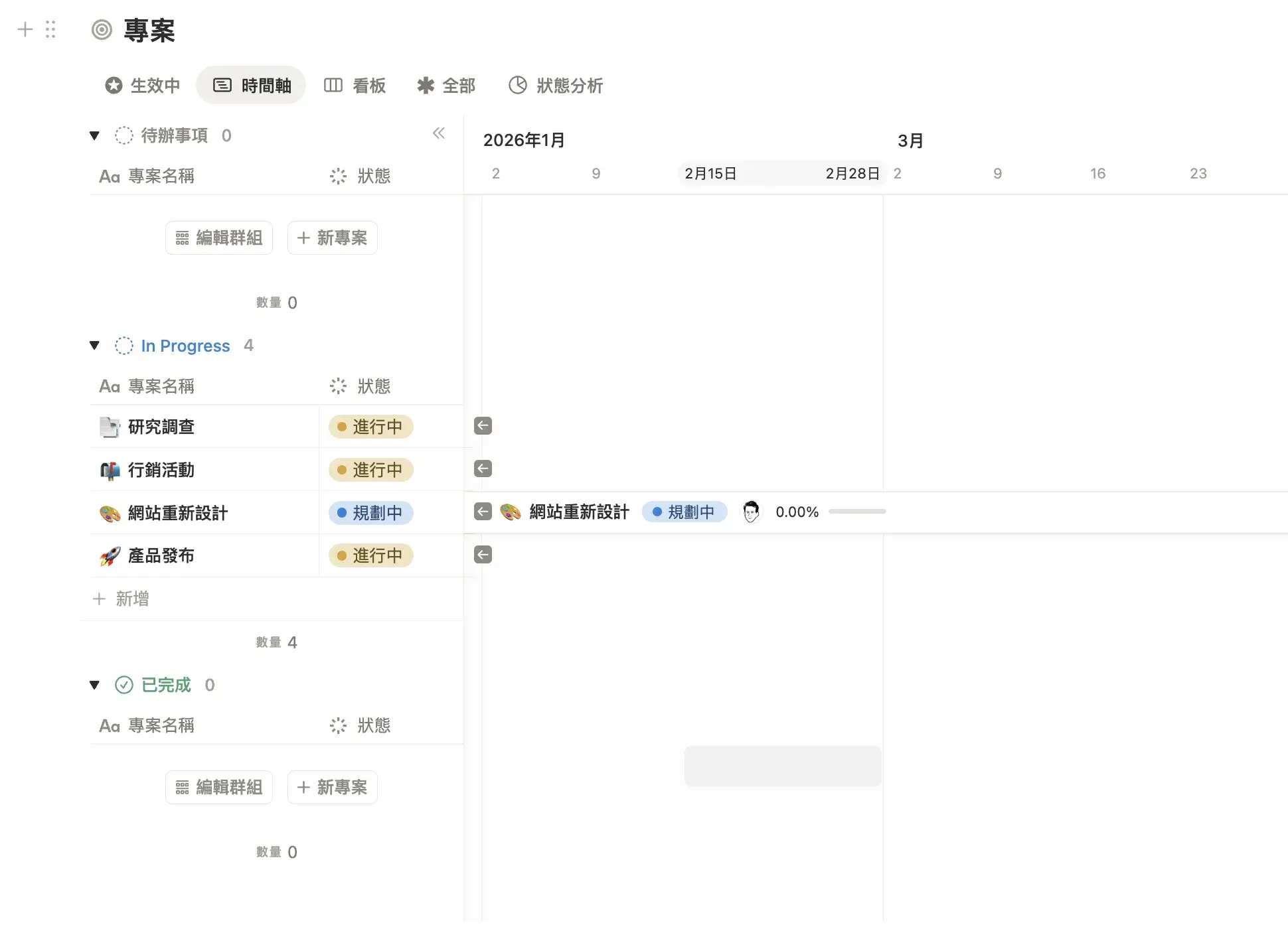 Notion 專案管理看板截圖，顯示任務分欄與負責人指派功能