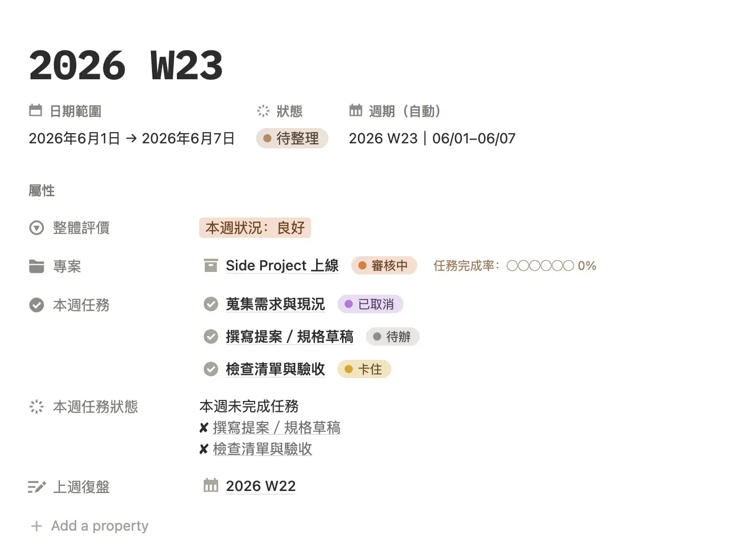 專案管理每週覆盤欄位說明